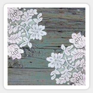 rustic grey blue farmhouse country floral lace wood Sticker